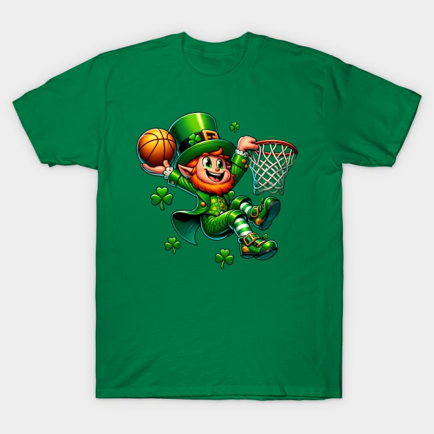 St Patrick's Day Leprechaun Irish Basketball Player T-Shirt by E